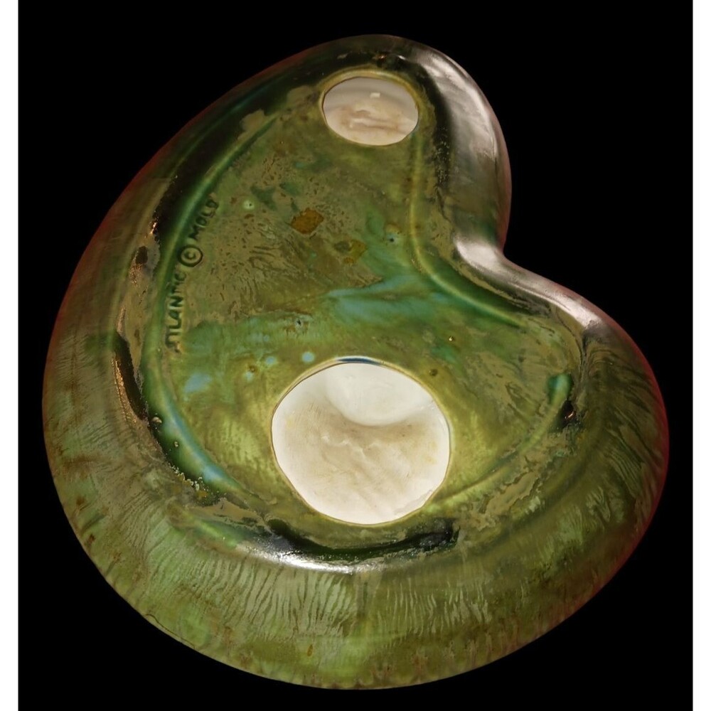 Large 1970's Ceramic Abstract Freeform Drip Glazed Atlantic Mold Ashtray Green - Picture 4 of 14